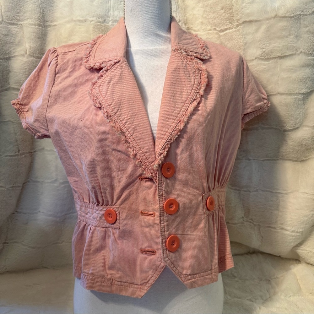 Wear it Declare it Short Sleeve Jacket. Size XL. Pink/ White Striped. New - Picture 4 of 16
